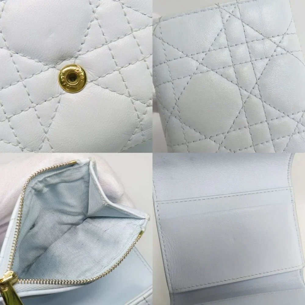 Dior Joli Hibiscus Wallet S3105 Unjb Trifold Wallet Light Blue Leather